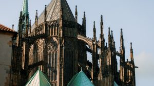 The gothic exterior of a church