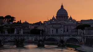 Saint Peters, Vatican, view from across the Tiber in Rome